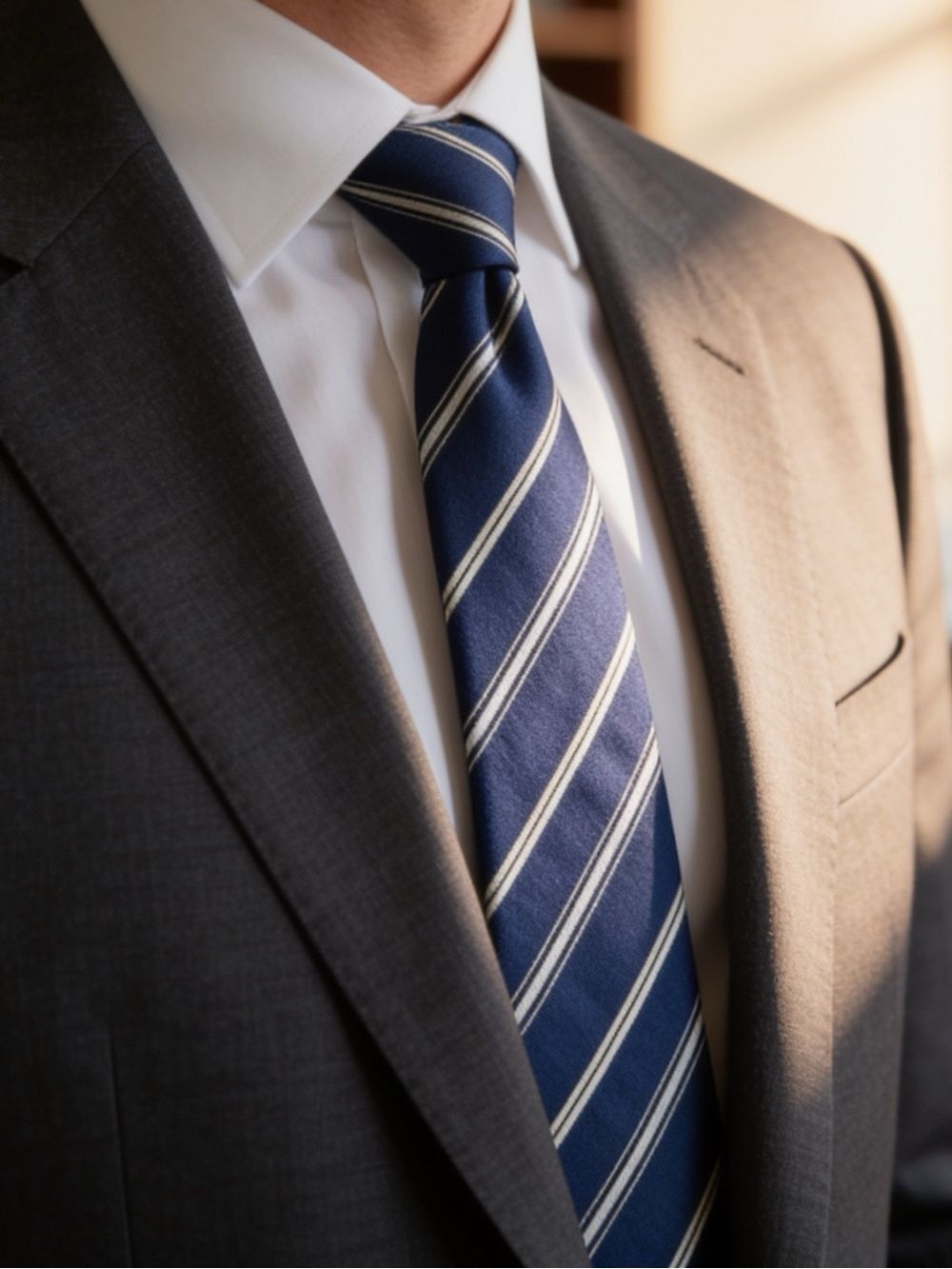 HUGO BOSS MENS SILK TIE BLUE WITH YELLOW STRIPES